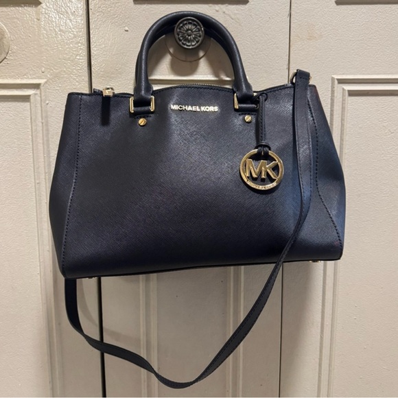 Michael Kors Black Leather Satchel with Gold MK Charm + Dust bag included - Picture 4 of 9